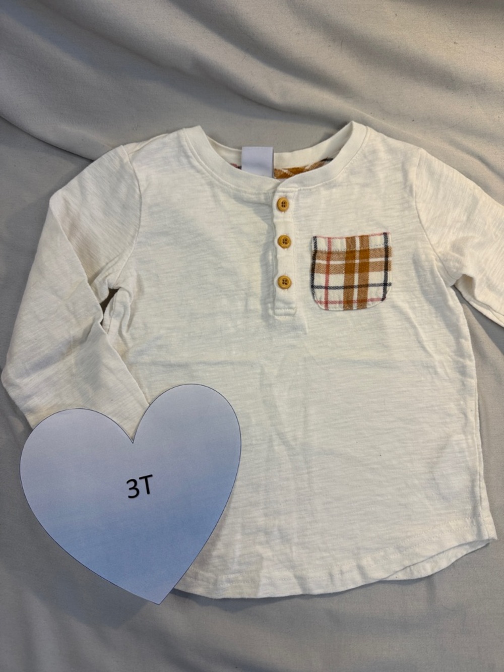 Tahari Kids Cream Long Sleeve Shirt/henley with Plaid Pocket